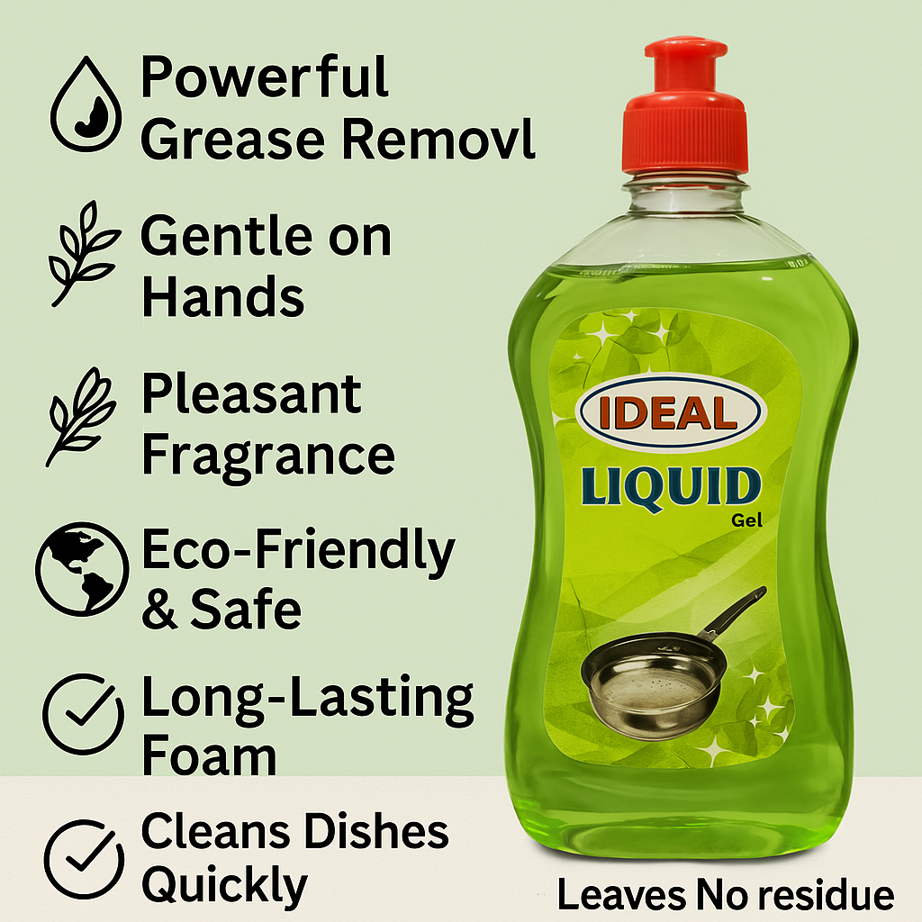 ideal Dishwash Gel – Powerful Grease Removal & Gentle on Hands (500ml)